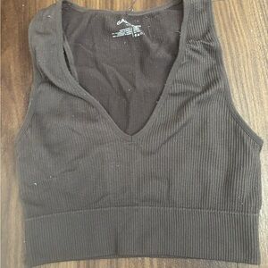 Brown Ribbed Crop Top